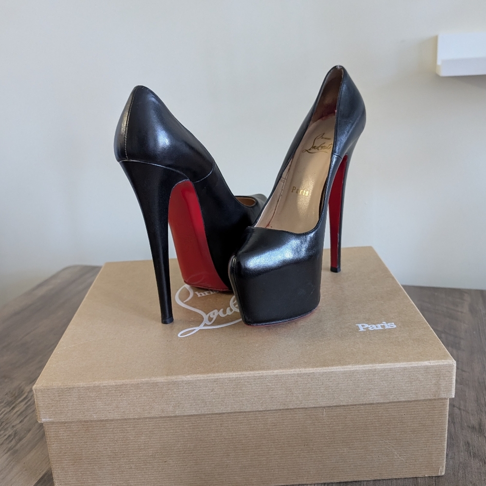 Christian Louboutin Black Platform Heels with Signature Red Soles